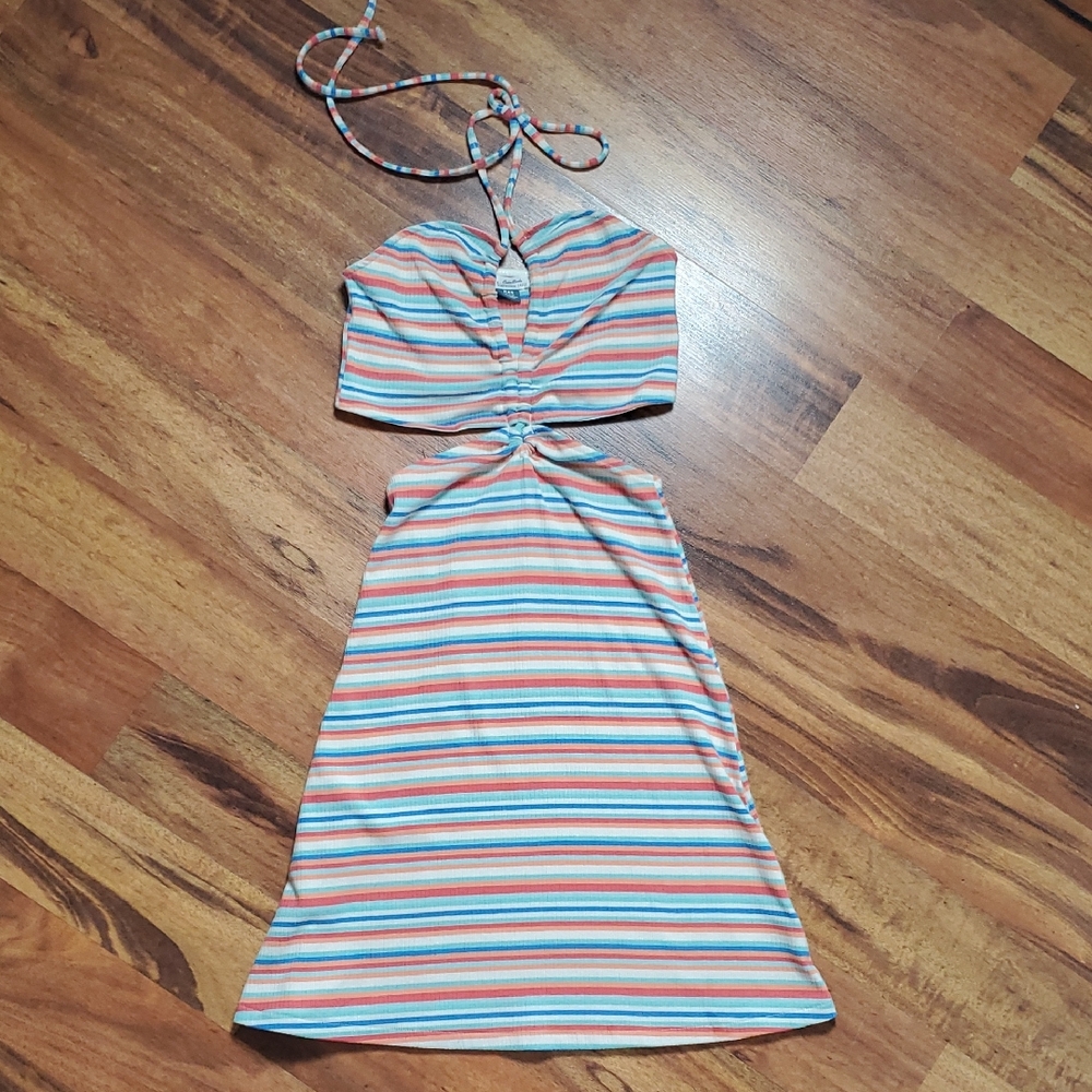 American Eagle X Outer Banks Collab Multicolored Striped Cut Out Dress